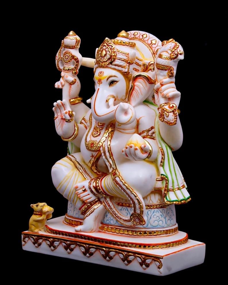 Ganesha Statue, 38 Cm Big Hand Painted Cultured Marble Ganesha Statue, Ganesh Statue, Ganpati Idol, Ganapathi Idol, House Warmin